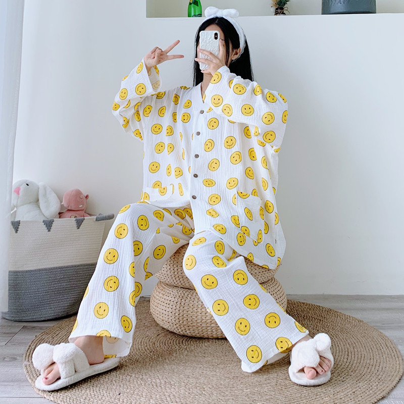 女纯棉双层纱V领睡衣家居服
