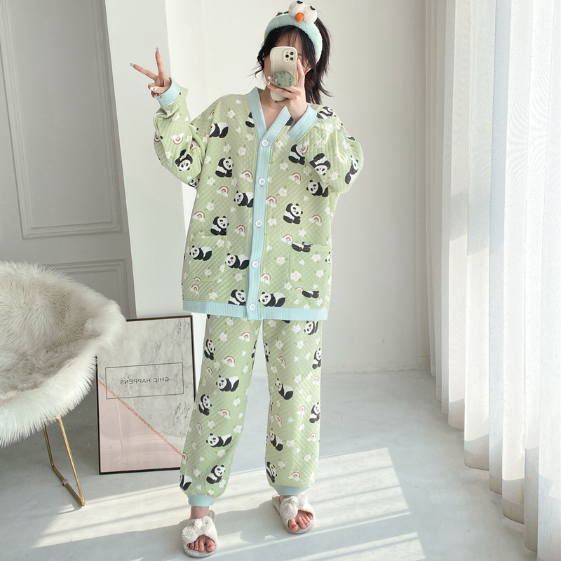 女婴儿棉熊猫家居服睡衣