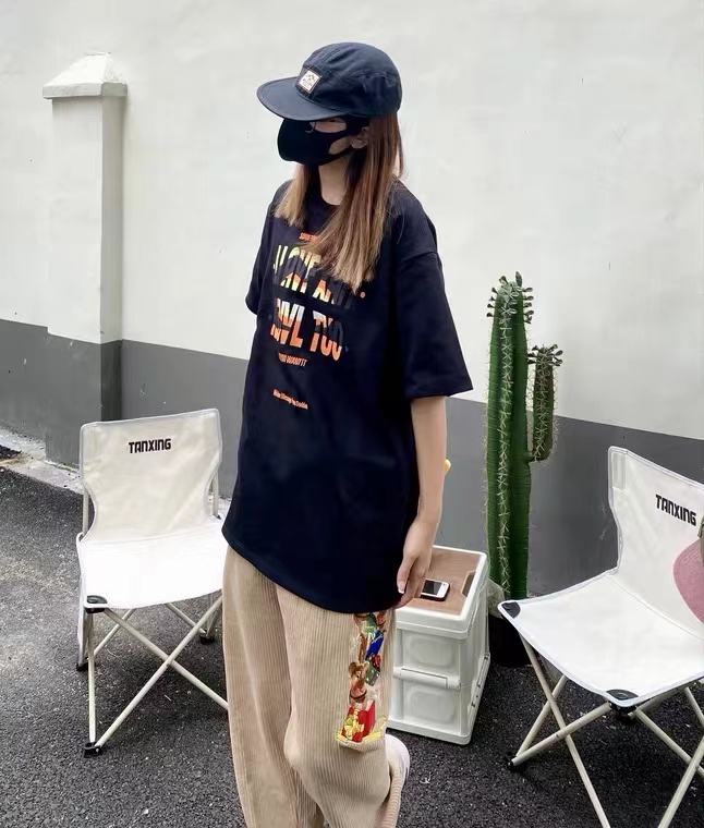 短袖日系复古情侣立体刺绣