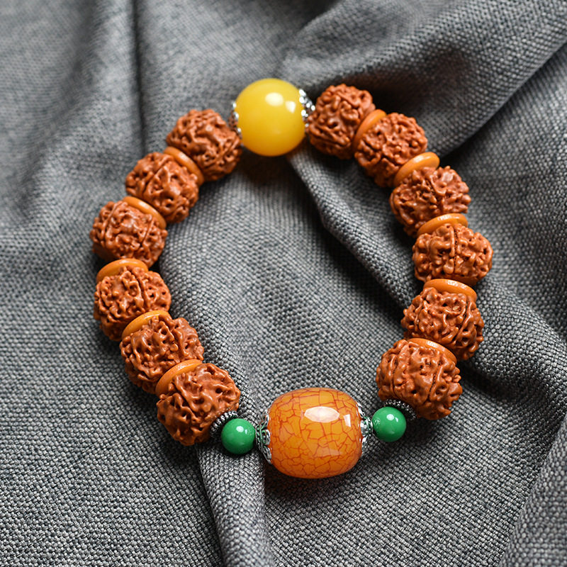 尼泊尔大金刚菩提子手串仿蜜蜡牛骨饰品佛珠双龙纹文玩男女士手链