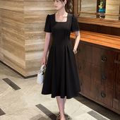 显瘦2025新款 夏季 裙子女爆款 2025年珍珠连衣裙小黑法式 高级感 短袖