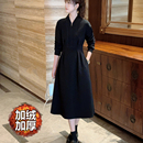 V领拉链显瘦长袖 时尚 赫本风通勤舒适气质连衣裙 秋冬季 2025年新款