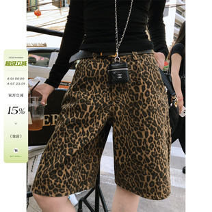 李婉君御姐气质棉豹纹裤 女士宽松复古街头豹纹直筒休闲阔腿五分裤