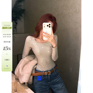 修身 显瘦内搭上衣 爆闪重磅进口烫钻薄毛衣女新款 李婉君街头风个性