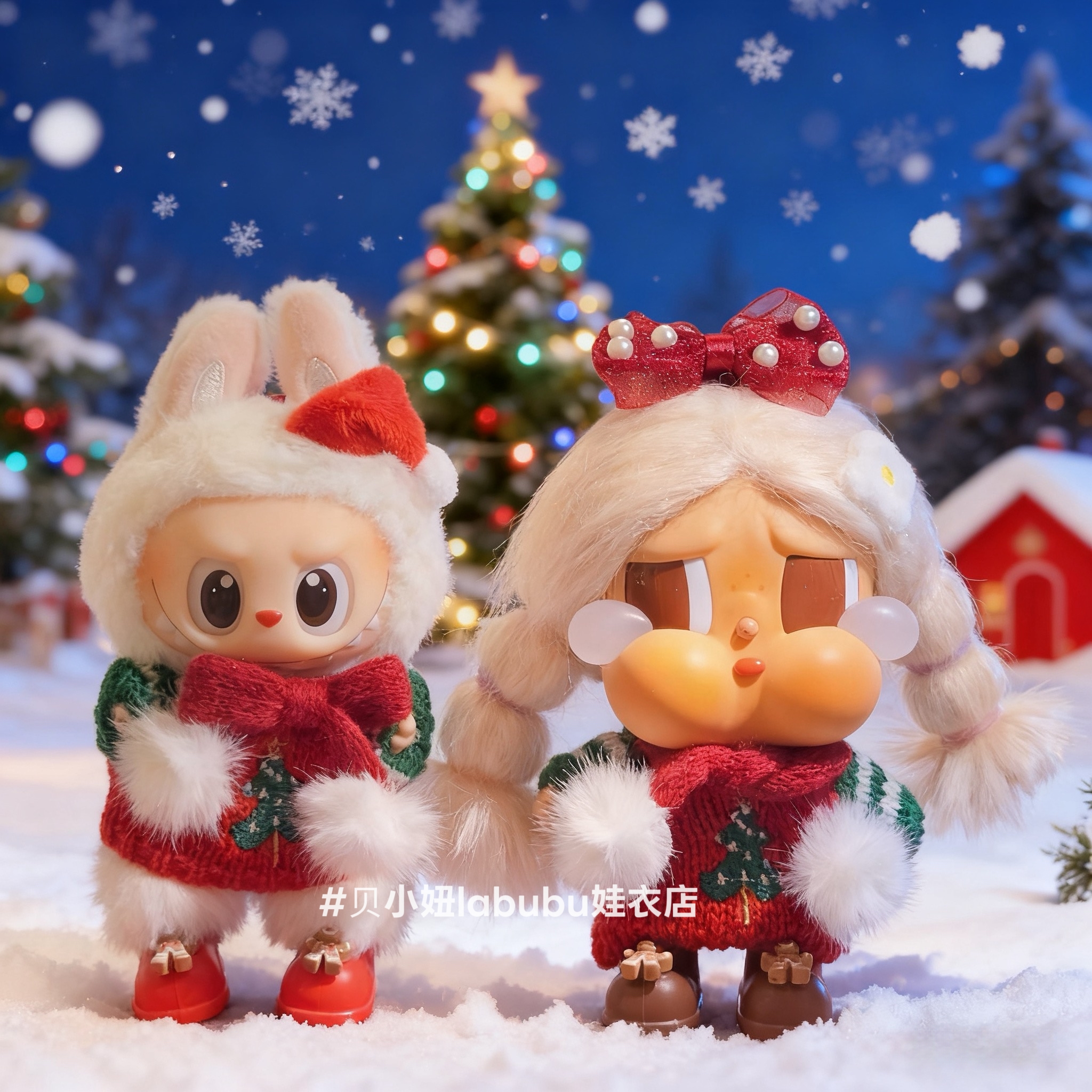 哭娃娃衣labubu可乐圣诞毛衣娃鞋