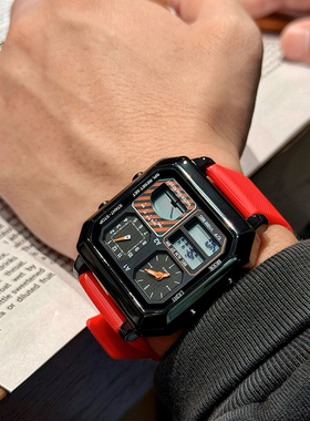 新款中学生户外运动防水电子表中性款方形夜光计时手表男个性女表