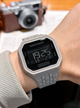 Naviforce新款中学生体育运动防水方形电子表跑步计时闹钟手表男