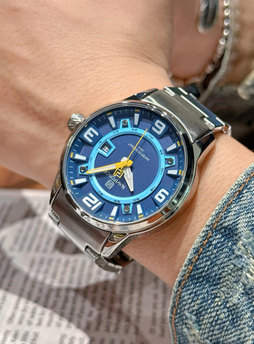 naviforce新款男士钢带石英表公考考试可戴青少年简约风手表男表