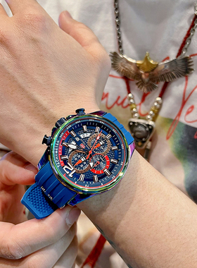 MINIFOCUS时尚潮流男士硅胶带防水表大学生男表彩色运动防水手表