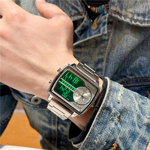 新款 高级感手表 大表盘超霸气炫酷方形男表多功能倒计时防水表男士