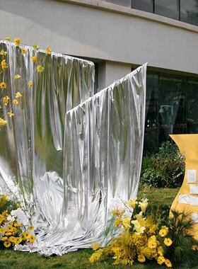 烫金布料包柱子包树金色婚礼节日舞台背景装饰布生日装饰银色桌布