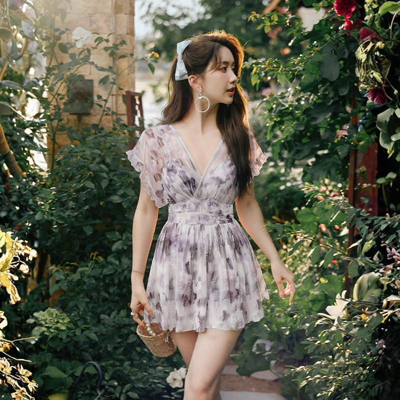 连体裙式泳衣女士微胖遮肉显瘦