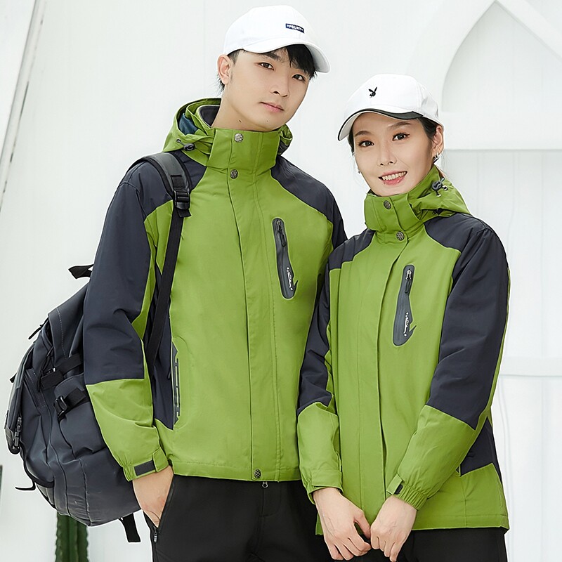 户外草绿色冲锋衣男女同款三合一可拆卸两件套防风加厚登山服外套
