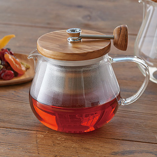 HARIO日式 茶壶带过滤网玻璃泡茶壶茶水分离养生茶具花茶壶木质盖
