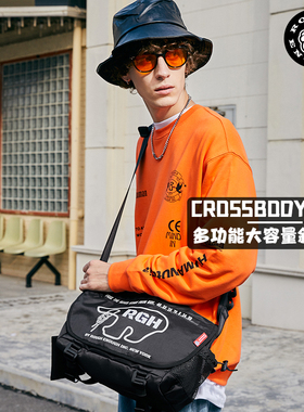 RGH 防水单肩斜挎包男大容量户外机能邮差包运动背包学生潮牌腰包