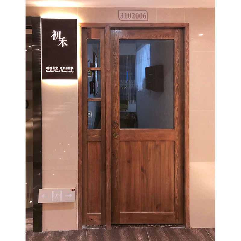定制实木入户门商店门玻璃实木门品牌木门民宿木门