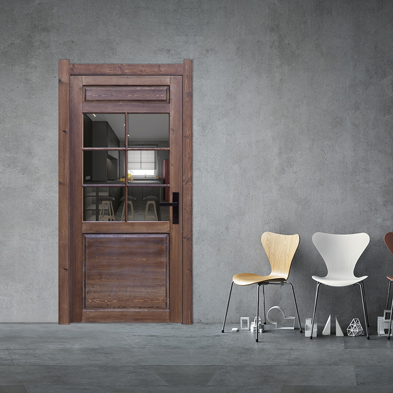 定制松木实木平开室内门入户门民宿玻璃木门门头商铺单扇平开门