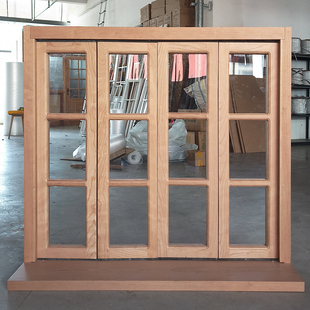 樱桃木纯原木左右折叠窗家装格子窗卧室阳台全景窗颜色可选可定制