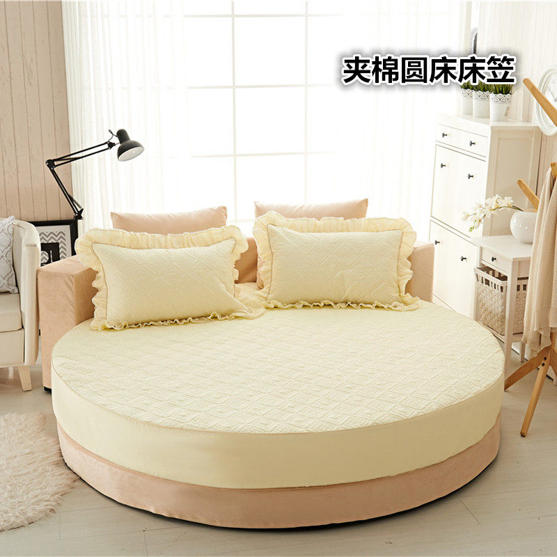 全棉圆床夹棉床笠加厚宾馆酒店纯棉圆形床单床罩保护套纯色2/2.2m