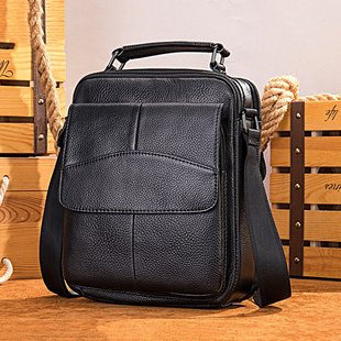 2024年新款荔枝纹真皮包斜挎包多功能男士单肩包头层牛皮男包