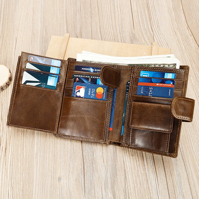 新款真皮钱包男士头层牛皮皮质短款多卡位卡包复古做旧个性零钱包