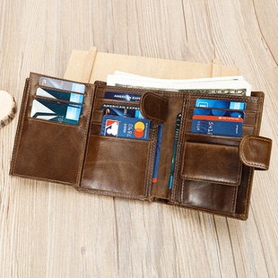 新款真皮钱包男士头层牛皮皮质短款多卡位卡包复古做旧个性零钱包