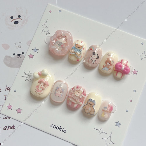 穿戴甲手工穿戴甲穿戴甲元气捏捏氛围感可爱卡通美甲贴片可拆卸