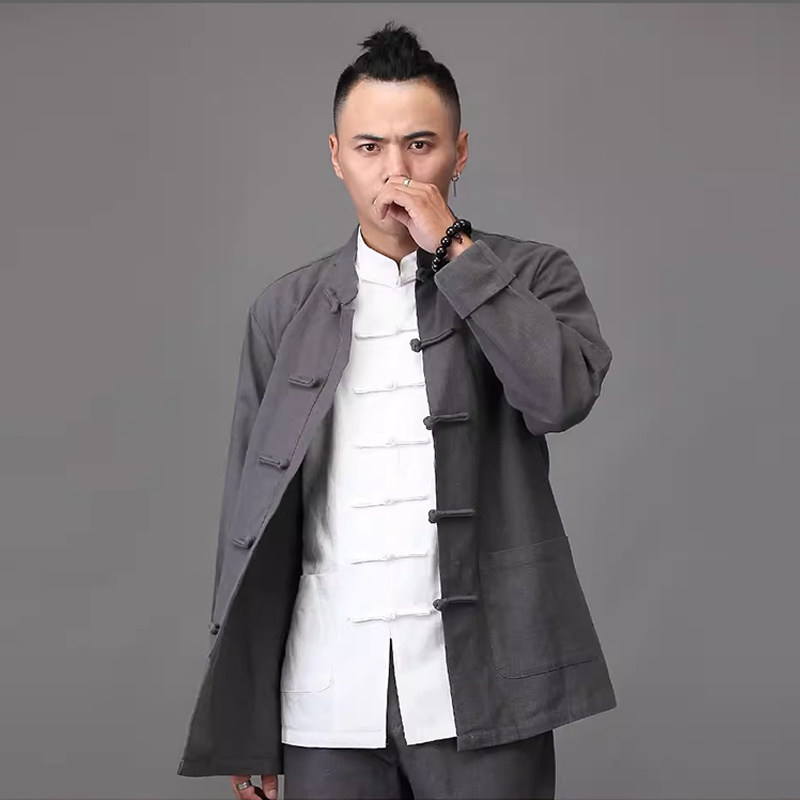 中青年唐装秋季中国风男棉麻套装
