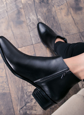 马丁靴男靴子切尔西靴内增高冬季英伦发型师高帮皮鞋尖头真皮短靴