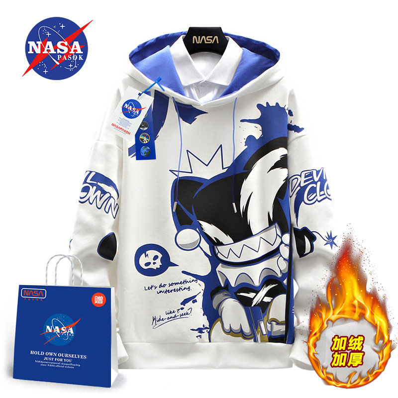 NASA旗舰店官网联名连帽卫衣男套头2021秋季韩版潮流情侣加绒衣服