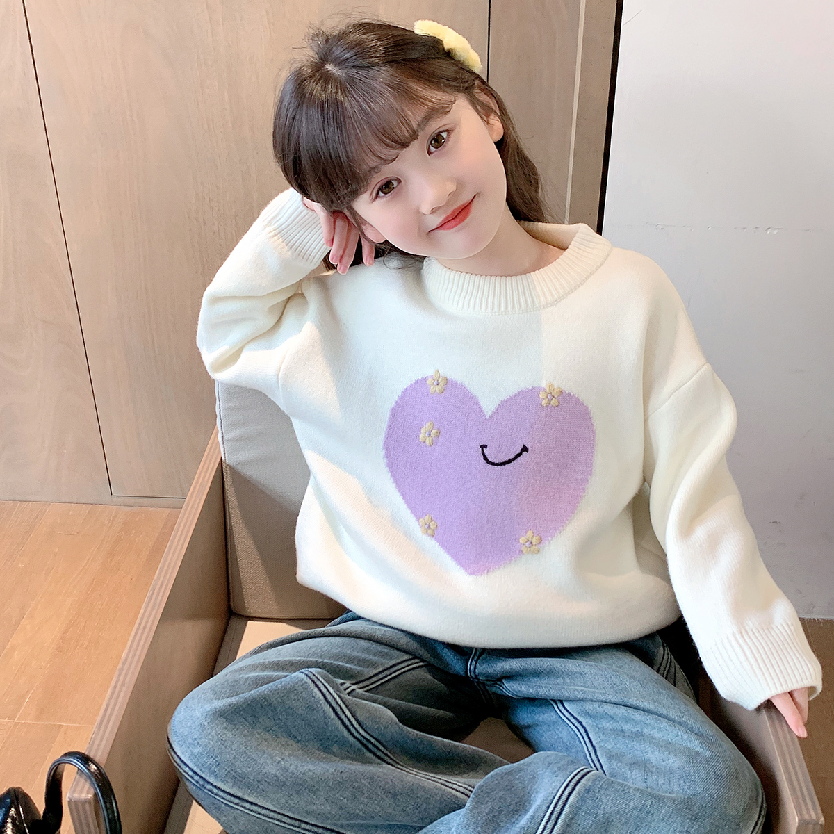 鱼儿妈 女童毛衣秋冬2025新款儿童撞色针织衫冬款套头上衣