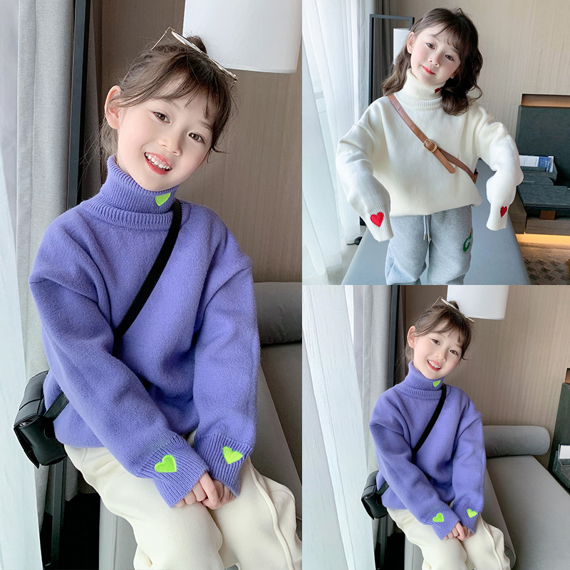 鱼儿妈 女童高领毛衣2025冬装新款儿童加绒针织衫加厚打底衫上衣