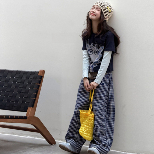 高弹假2件圆领T恤 涂鸦满印修身 2026新款 韩版