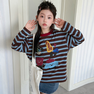 2026春季新款韩版彩色条纹涂鸦百搭宽松T恤