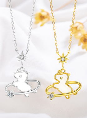 纯银S925银原创星球萌马项链