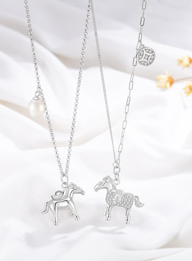 S925纯银马上有钱珍珠毛衣链饰品