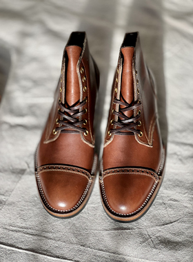 铁履IRONBOOTS棕黄色美国油皮陆战队德比靴绅士靴固特异手工鞋靴