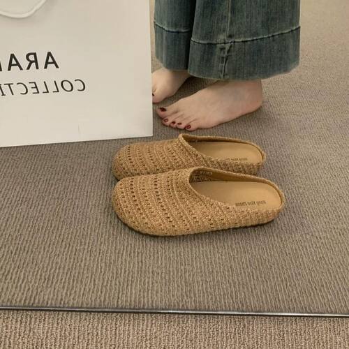 晚晚风波西米亚包头半拖鞋女夏外穿2025新款度假一脚蹬勃肯凉拖鞋