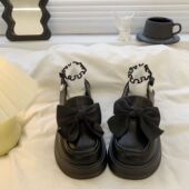 女鞋 黑色乐福鞋 复古鞋 子单鞋 女新款 夏小众蝴蝶结厚底英伦风小皮鞋