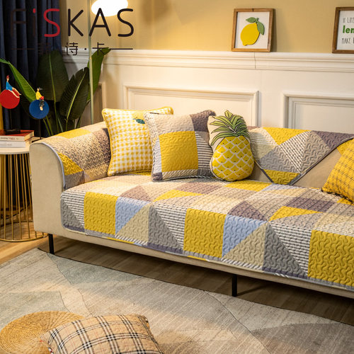 简约现代四季通用纯棉防滑沙发垫
