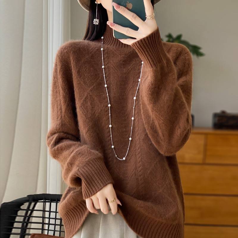 半高领绞花针织打底衫女2025新款春秋洋气大码女装上衣秋冬毛衣