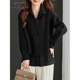 設計感小眾寬松遮肚子假兩件針織上衣女春秋新款 獨特別致洋氣小衫