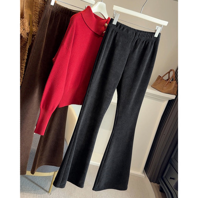 小个子窄版灯芯绒微喇裤子女秋冬新款爆款外穿女士加绒加厚喇叭裤