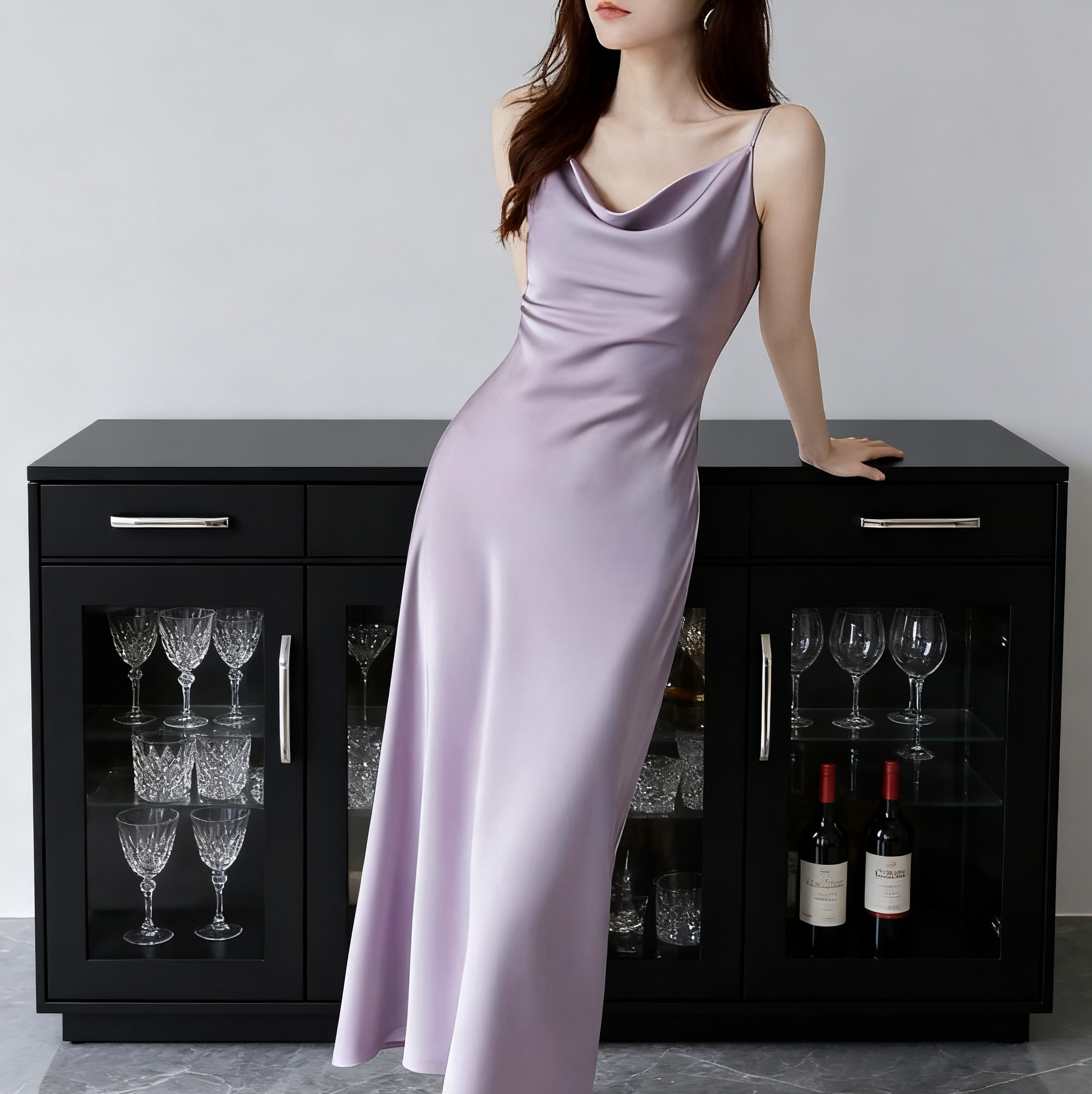 高端名媛气质女神范高级感连衣裙年轻款醋酸缎面吊带裙轻奢