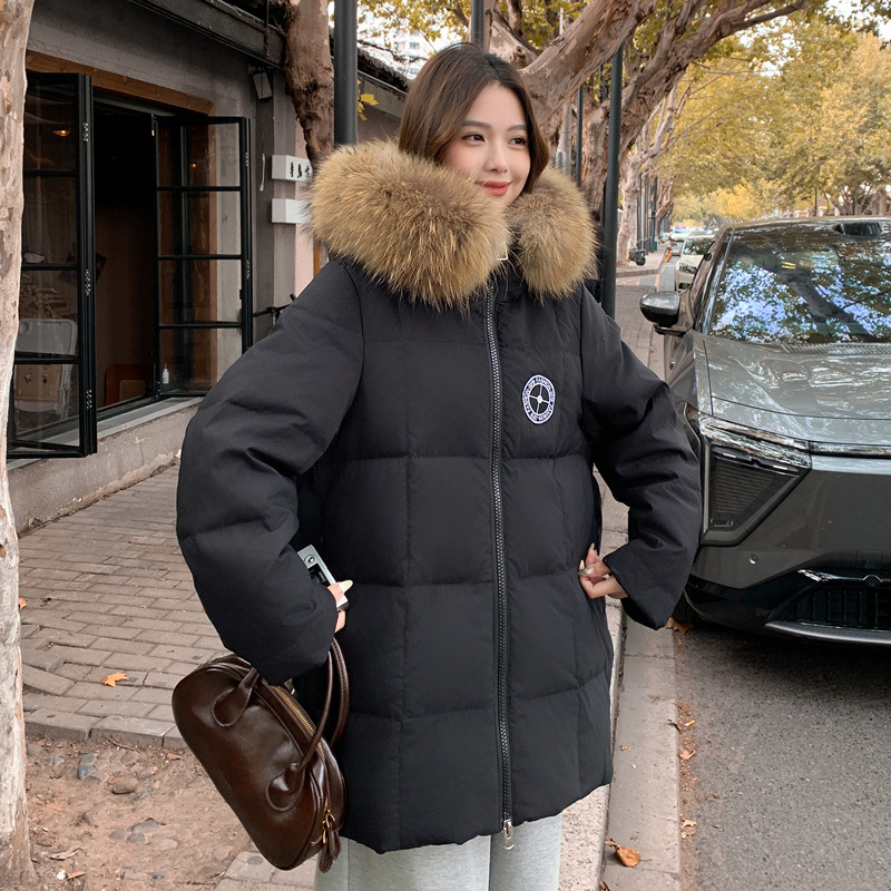 孕妇可穿300斤大码胖MM加厚连帽貉子毛领中长款羽绒服外套女款