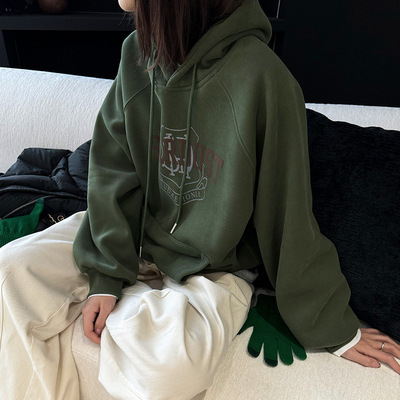 宽松卫衣女韩版慵懒风减龄美式银狐绒字母印花连帽加绒冬季新款