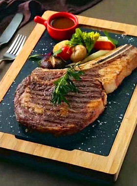 包邮北欧创意竹木板岩牛排盘西餐料理盘实木黑色石板保温石头餐具