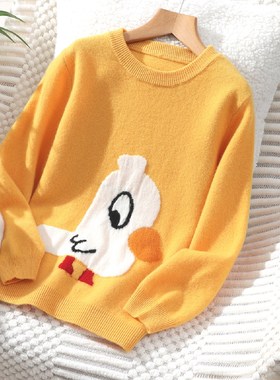 儿童羊绒衫女童肩扣领针织打底衫男童卡通小鸟羊毛衫套头毛衣