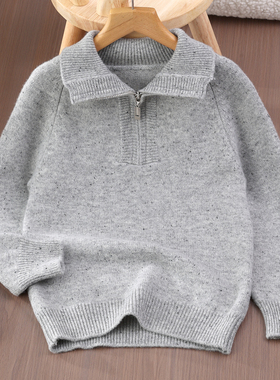 儿童羊绒衫女童双股厚款彩点半拉链高领毛衣男童中大童羊毛衫