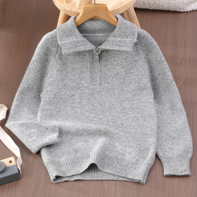 儿童羊绒衫女童双股厚款彩点半拉链高领毛衣男童中大童羊毛衫
